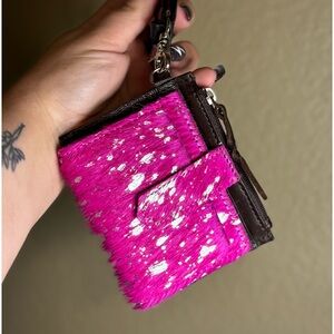 NEW- Cowhide Leather Wristlet Mini Wallet Hot Pink Never used